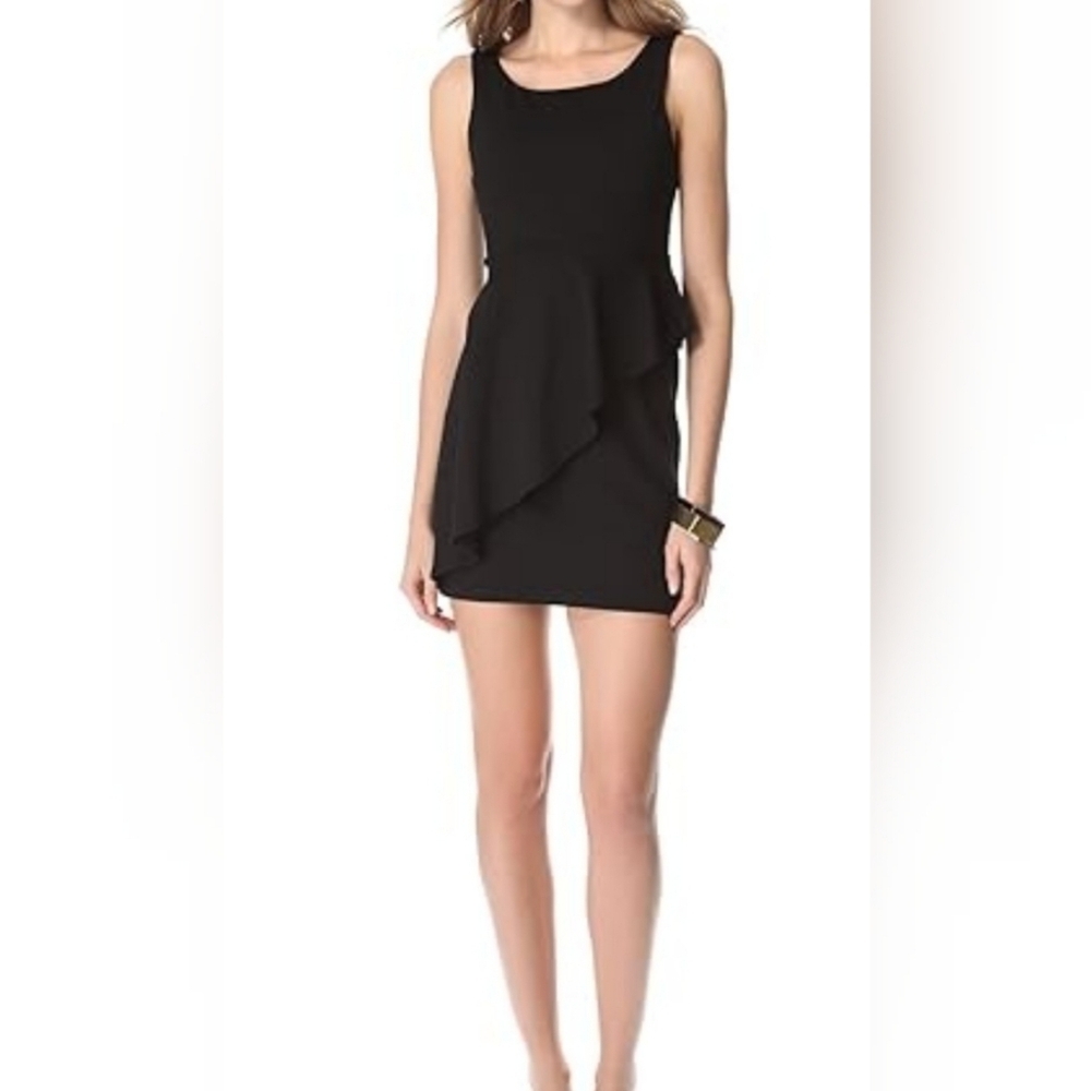 Susana Monaco Asymmetrical Overlay Drape Dress Black Medium